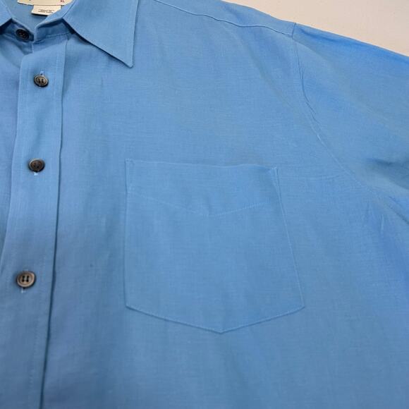 J Crew Mens 100% Linen Blue Button Down Shirt Short Sleeve Size XL Vacation Golf - Picture 5 of 9